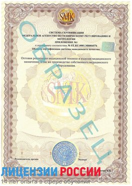 Образец сертификата соответствия (приложение) Солнечногорск Сертификат ISO 13485